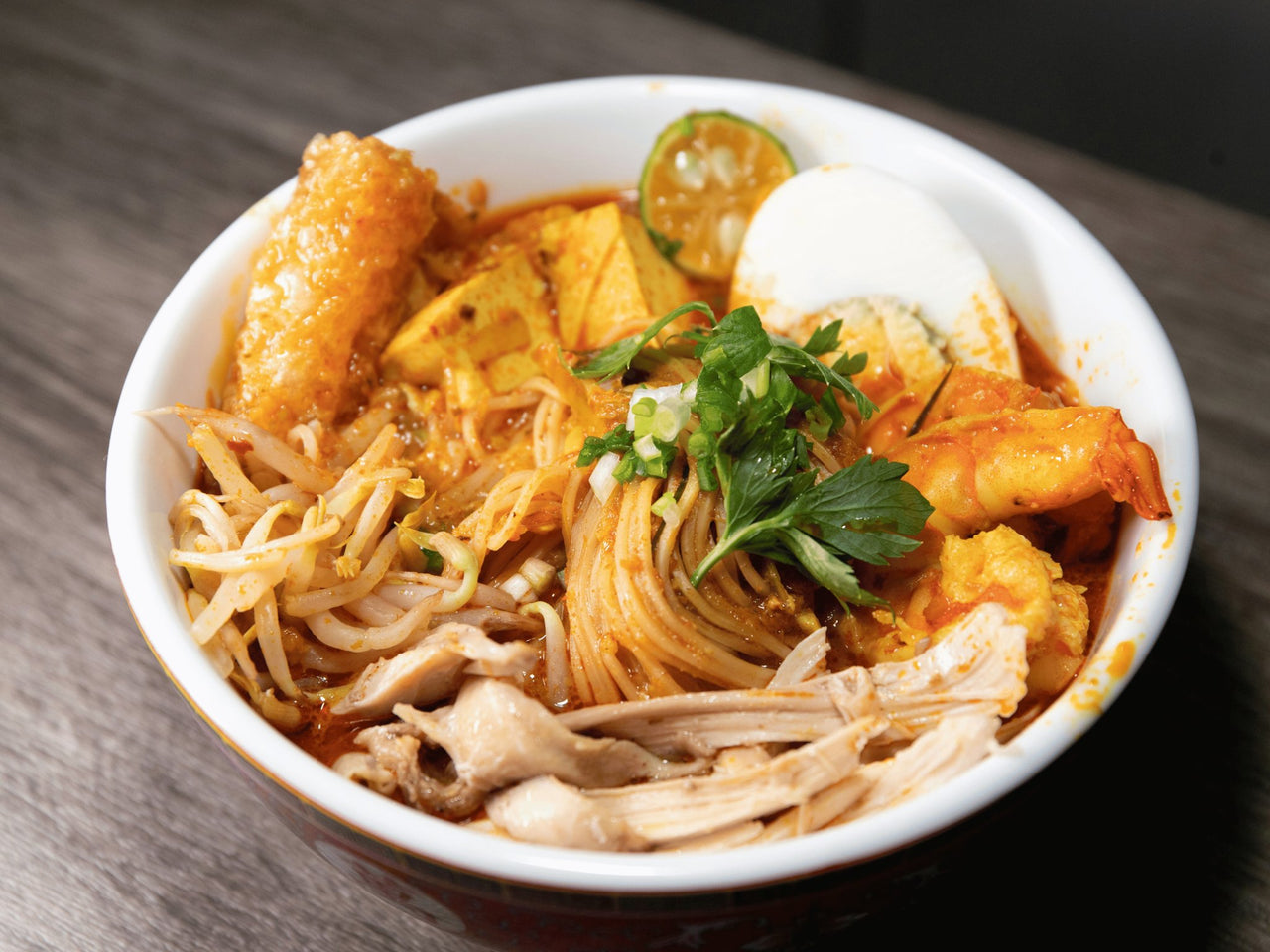 Laksa noodles in a bowl